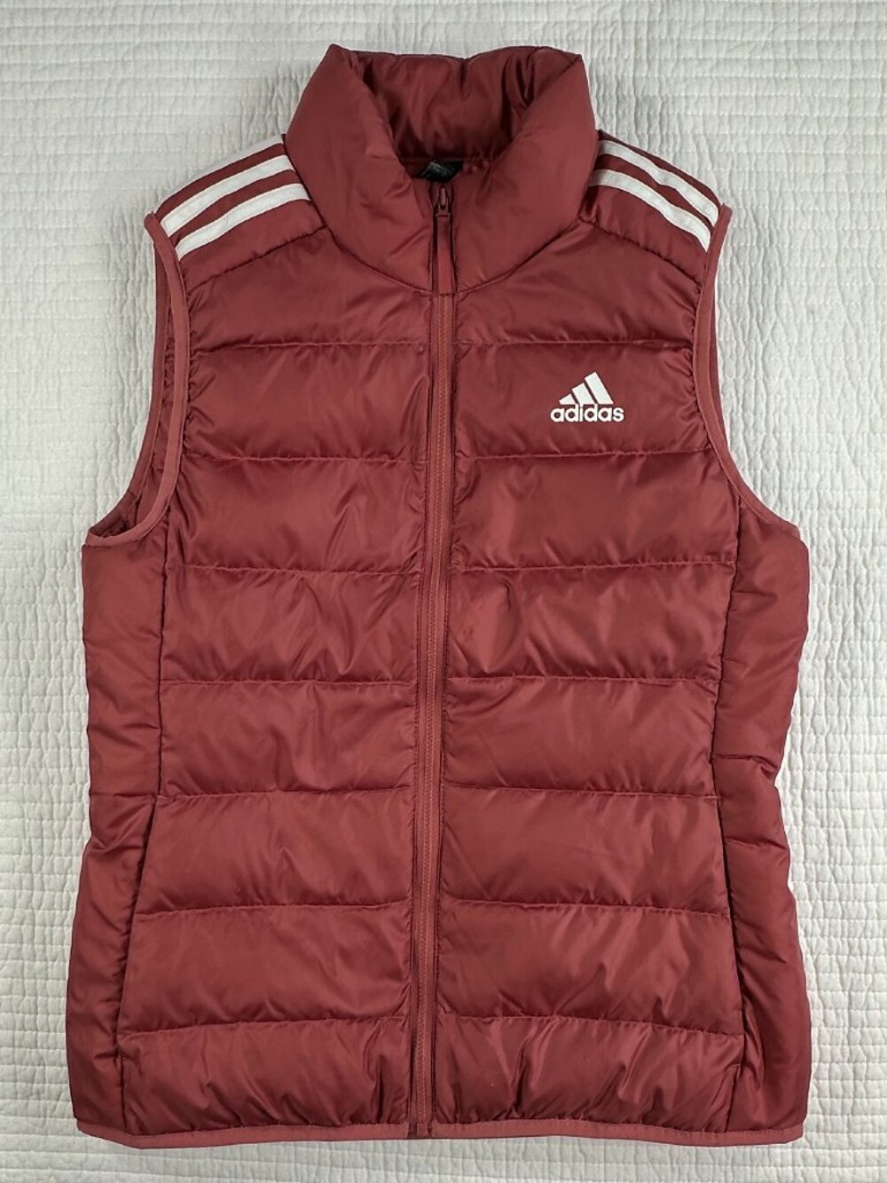 Adidas Primegreen Puffer Vest Coral Salmon 3-Stripe Full Zip Women's Small